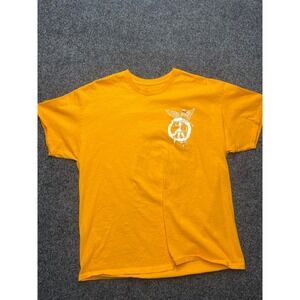 Creative Empire Mens XL Yellow Graphic T-Shirt Angel Peace Sign Battle Cry